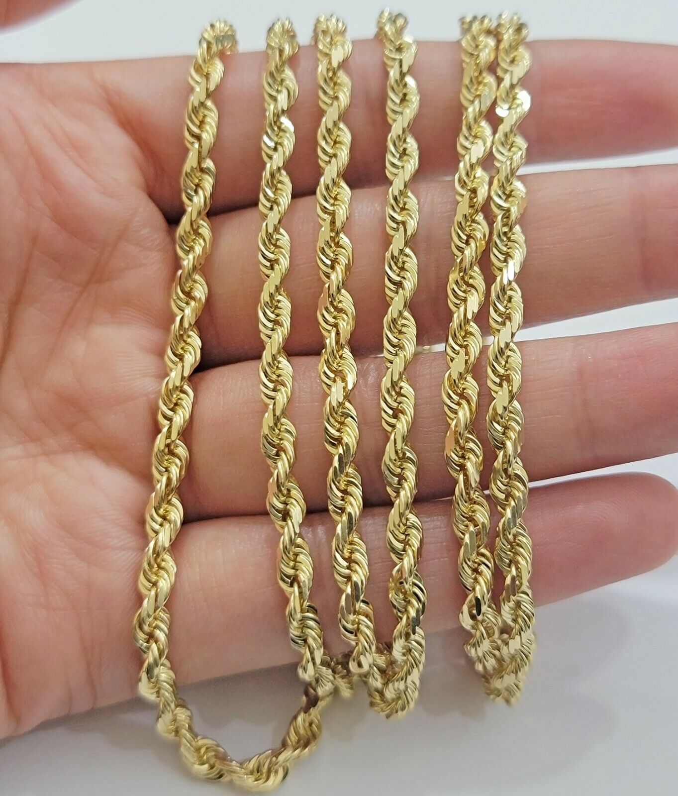 Solid REAL10k Gold Rope Chain 4mm 18" - 30" Necklace 10kt Yellow Gold Diamond Cut - GoldenlinQ